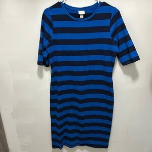 Midi Elbow Sleeve Stripe Dress